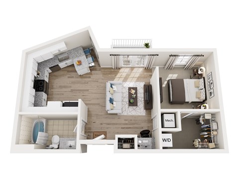 Floor plan for studio, 1 bath, 609 sqft